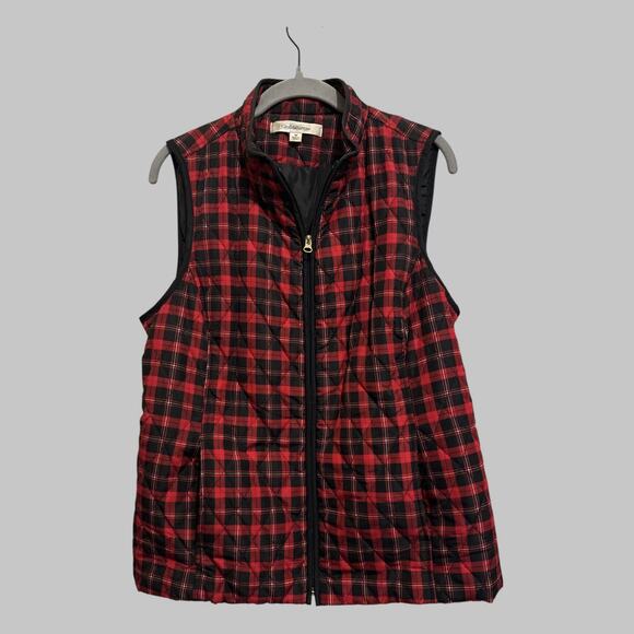 Croft & Barrow Buffalo Plaid Red Black Quilted Zip Up Pockets Adjustable Vest M - Picture 1 of 9